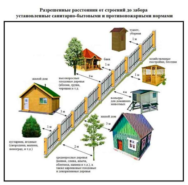 Дистанция от теплицы и других построек до забора